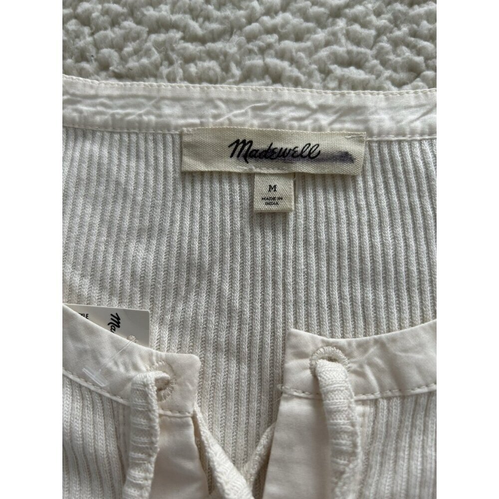 Madewell Ribbed Lace-Up Short-Sleeve Tee Ivory Size M - Picture 5 of 7